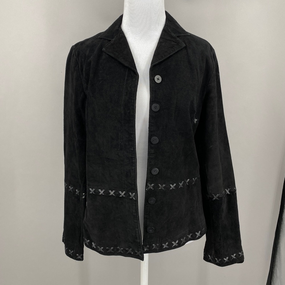 Y2K August Silk Logic Suede Whipstitch Jacket sz 6 Black Leather Boho Western